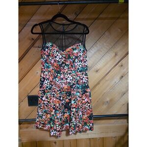 B. Smart Womens Floral Mesh Yoke Fit and Flare Dress Sleeveless Pockets Size 8